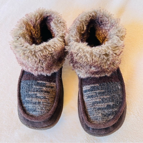 WOOLRICH AUTUMN RIDGE WESTERN WOOL ANKLE MOCCASINS FAUX FUR DARK BROWN SIZE 8 - Picture 1 of 8